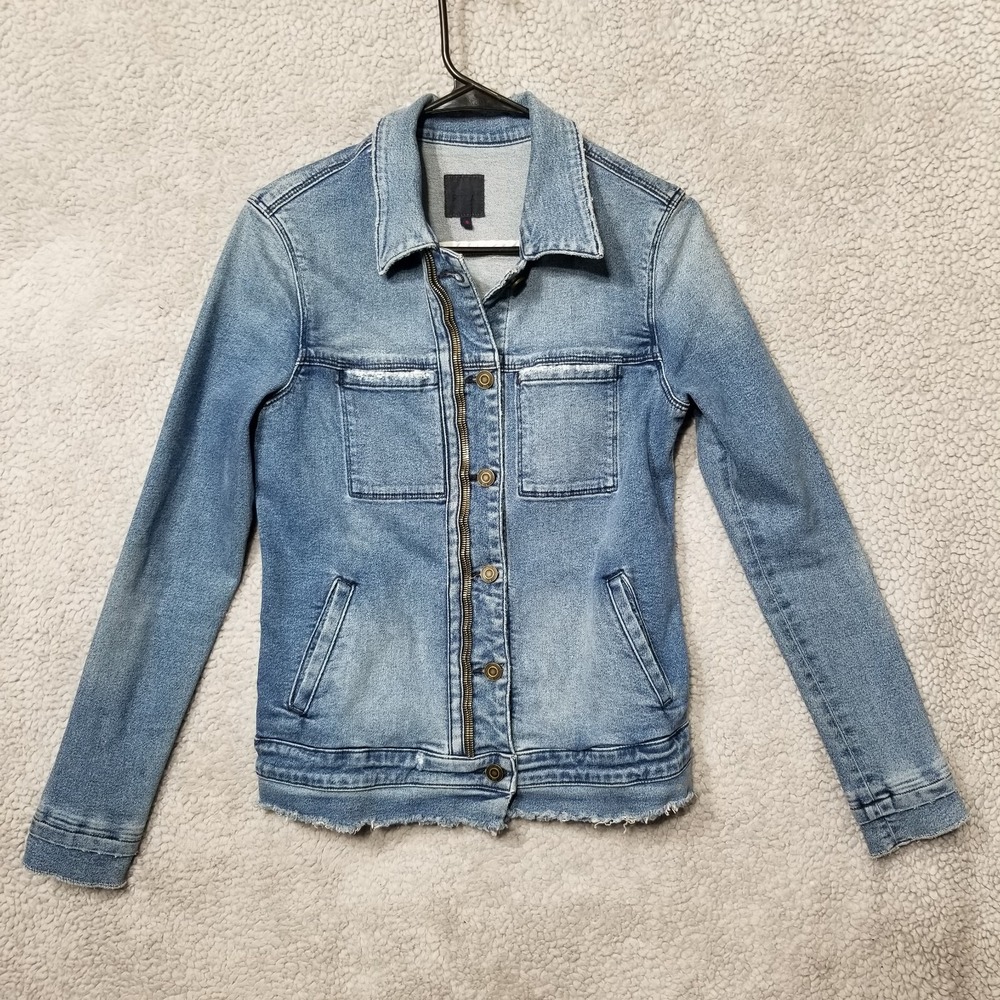R+A Womens Denim Button Down Long‎ Sleeves Jacket Blue Cotton Size Small